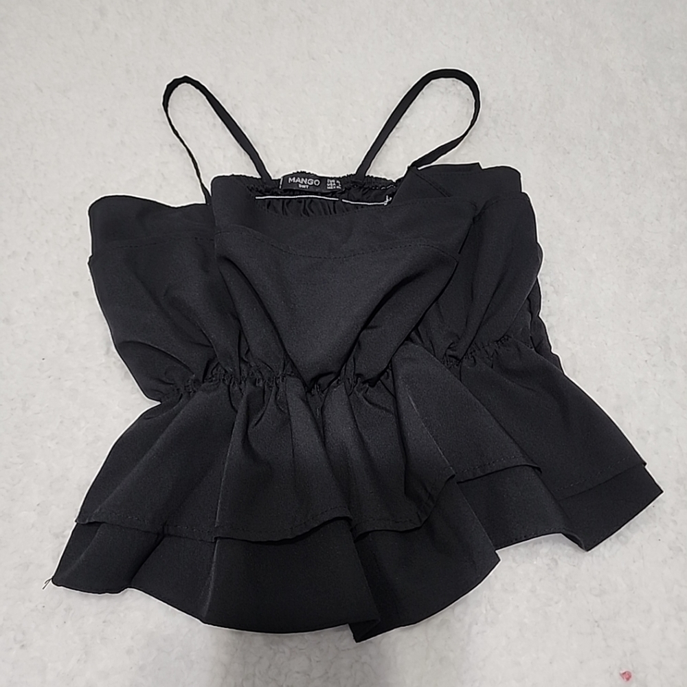MANGO Suit Ruffled Top Petite Black Women's Sz Large